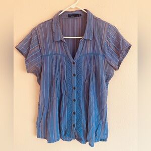 Women’s PrAna Button Up Lavender Striped Blouse Shirt, Size Medium